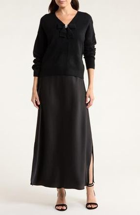 Halogen Rhinestone Bow Sweater With Slipdress in Rich Black at Nordstrom Rack, Size Xx-Small