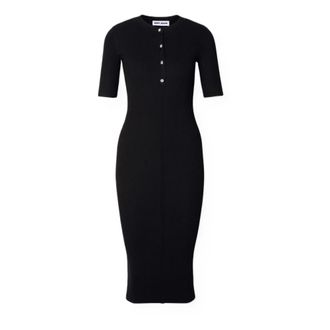DKNY Button Rib Dress - Dames - Casual kleedjes - Zwart - S - Leer - Kleedjes