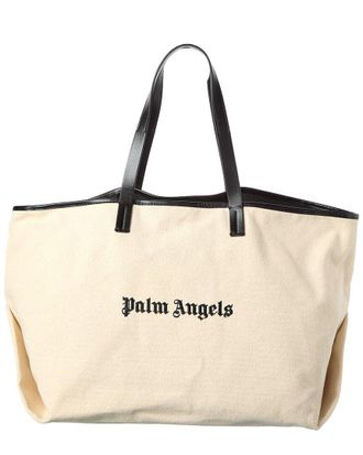 Palm Angels Logo Leather & Canvas Tote