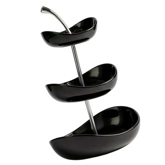 OEM Bandeja De Cer&aacute;mica De 3 Niveles Para Frutas Con Soporte - Negra