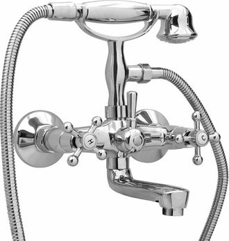 vidaXL Grifo De Ba&ntilde;era 2 Mandos + Desviador Y Alcachofa Cromado Retro Vidaxl