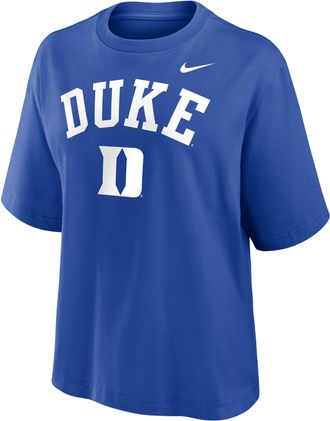 Nike Duke Arch Over Logo Boxy Nike Womens College T-Shirt in Blue | 01CM4EVDU-KMG