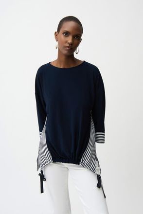 Joseph Ribkoff Silky Knit and Woven Stripe Top With High Low Hem in Navy/off-White at Nordstrom, Size 12