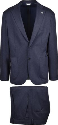 Manuel Ritz Blue Polyester-Blend Unlined Rounded Formal Suit