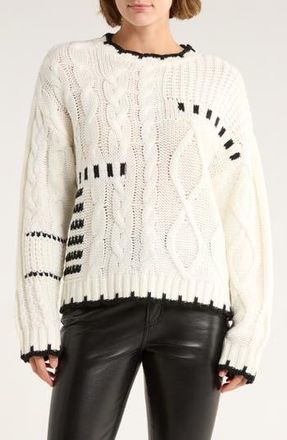 Thread & Supply Cable Knit Pullover Sweater in Ivory Black at Nordstrom Rack, Size X-Large