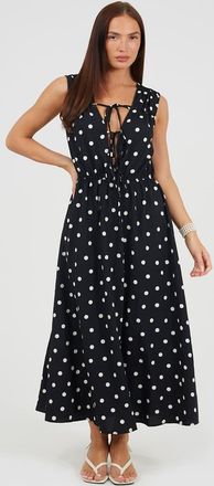 Brave Soul Vestito lungo senza maniche nero a pois con allacciatura sul davanti