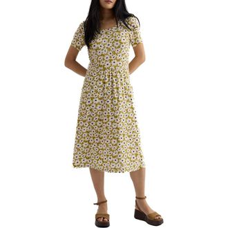 Seasalt Cornwall Enor Print Organic Cotton Fit & Flare Midi Dress in Inked Cosmos Avocado at Nordstrom, Size 14 Us