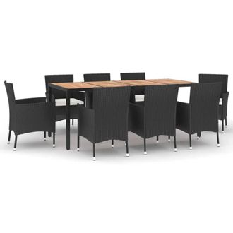 Berkfield Home 9 Piece Garden Dining Set with Cushions Black Poly Rattan