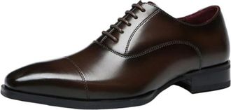 Generic Mens Genuine Leather Dress Shoes Large Size Business Formal Cap Toe Oxfords Square Toe Wedding Groom Shoes Commuting Shoes for Men(Brown,10.5)