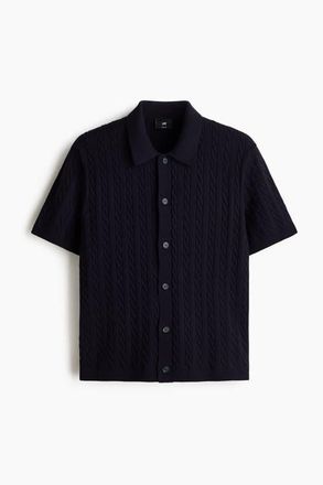 H&M Regular Fit Cable-knit Shirt in Navy Blue at Nordstrom, Size Xx-Large