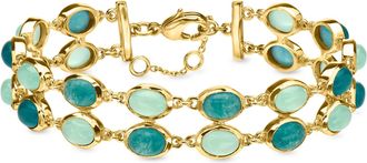 Ross-Simons 14kt Yellow Gold-Plated Bracelet With Green Quartz and Blue Chalcedony