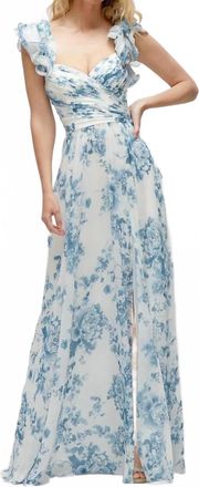 Dessy Dramatic Ruffle Edge Strap Chiffon Maxi Dress In Cottage Rose