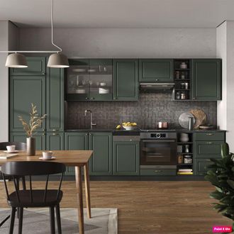 Vicco Mueble De Cocina Fame-line, Verde-dorado Casa De Campo/antracita, 355 Cm, Et M&aacute;rmol