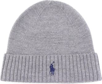 Polo Ralph Lauren Geborduurde wollen muts met voorvouw - Heren - Hoeden - Grijs - ONE Size - Wol - Accessoires