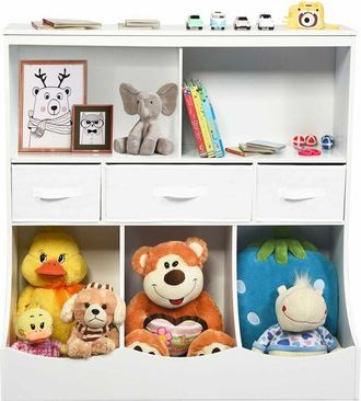 Costway Libreria Contenitore per Bambini, con Ripiani e Cassetti, per Camera dei Bambini, 93 x 40 x 94 cm (Bianco) - Costway