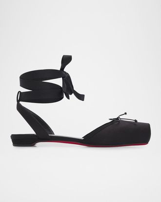 Christian Louboutin Cassia Satin Lace-Up Ballerina Flats