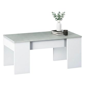 Dmora Mesa De Centro Con Tapa Elevable Y Espacio De Almacenamiento, Blanca Con Tapa De Color Cemento, 100 X 45 X 50 Cm (altura Regulable De 45 A 56 Cm)., Co