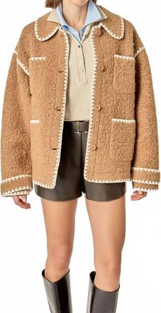 English Factory Embroidered Shearling Jacket In Tan