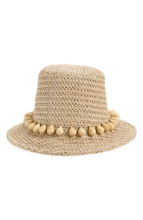 Lele Sadoughi Sedona Wooden Drop Raffia Hat in Natural at Nordstrom