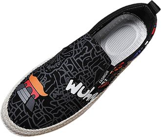 Generic Men Canvas Casual Shoes for Spring Autumn Seasons Breathable Flat Linen Upper Comfortable Daily Wear Lightweight Design (Black, 6.5)