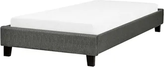 Beliani Beliani - Modern Fabric eu Single Bed Frame 3ft Dark Grey Polyester Linen Roanne