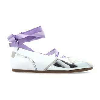 Moschino Ballerinas, female, Gray, Size: 10 US Leather Lace-Up Ankle Shoes