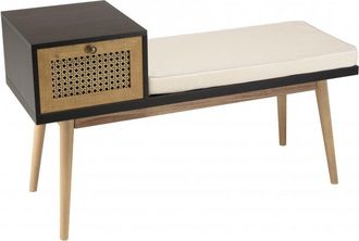 Macabane Banco marrón con asiento negro y 1 cajón efecto rejilla