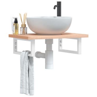 Berkfield Home Basin Shelf Wall Mounted Steel & Solid Wood Beech in Brown
