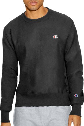 Champion Mens Crewneck, Reverse Weave, Heavyweight Fleece Sweatshirt, Black, M