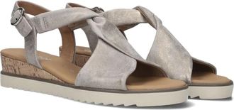 Gabor Taupe Leren Sandalen met Gedraaide Enkelband - Dames - Sleehakken - Beige - 42 EU - Leer - Schoenen