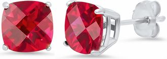 MAX + STONE Sterling Silver or Gold 8mm Cushion Cut Gemstone Birthstone Stud Earrings