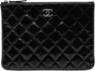 Chanel Pre-owned Quilted Patent Clutch - Dames - Vintage Clutch - Zwart - ONE Size - Leer - Vintage