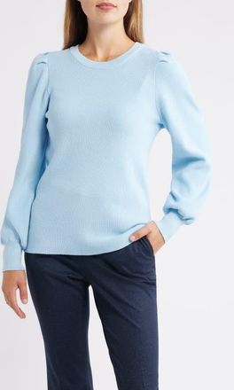 Anne Klein Pleat Sleeve Crewneck Sweater in Opal Blue at Nordstrom, Size X-Large P