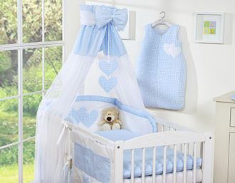 OEM Juego De Cama De 5 Piezas De 120x90 Cm Con Dosel - Corazones Colgantes, Cuadros Azules