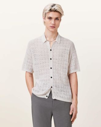 AllSaints Cotton Loire Short Sleeve Open Knit Cardigan, Size: XXL