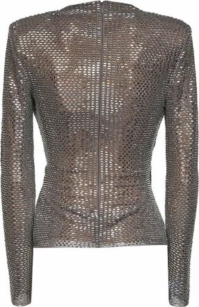 Self Portrait Womens Mesh Wrap Top With Grey Rhinestones Polyester Tops