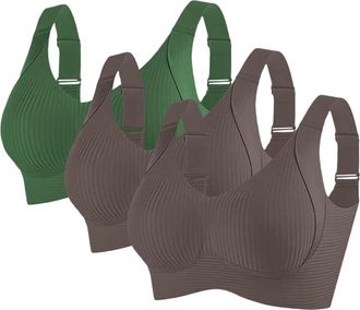 Generic 2/3 Pack Bras for Women Non Wired Seamless Wireless Push Up Bra Comfort Ribbed Plunge Bras Soft Support Full Coverage Everyday Bralettes with Adjustab