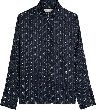 Tory Burch Patterned-jacquard Satin Shirt - Navy - 12 (UK16 / XL)