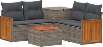 vidaXL Juego De Sof&aacute; 6 Uds. Gris Y Gris Oscuro Rat&aacute;n Sint&eacute;tico Y Acero Vidaxl