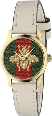 Gucci Accessoires, Heren, Wit, ONE Size, Geborduurde Bee Analoog Horloge