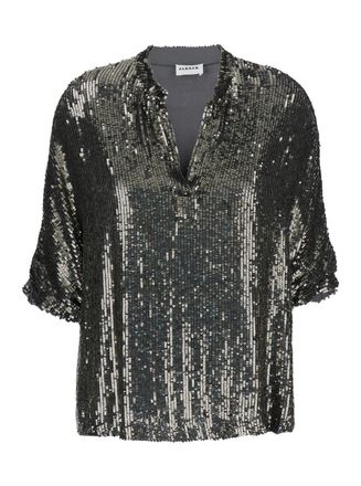 Parosh Metallic Sequin Blouse With V Neck In Tech Fabric Woman