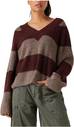 Mos Mosh Mmtaci Stripe LS V-neck Knit - Dames - V-hals truien - Veelkleurig - S - Truien & Vesten
