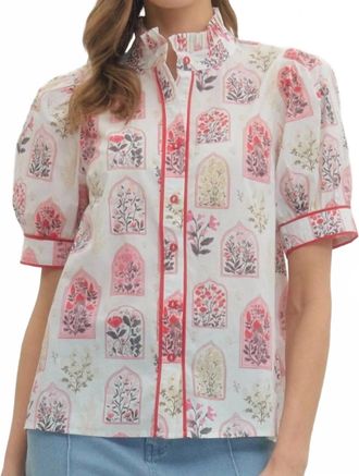 Entro Short Puff Sleeve Top In Botanical Print