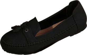 Generic Ladies Loafers Slip On Casual Flat Shoes Solid Color Comfortable Stylish Lightweight Breathable Classic Pumps Shoes Work Office Walking Black