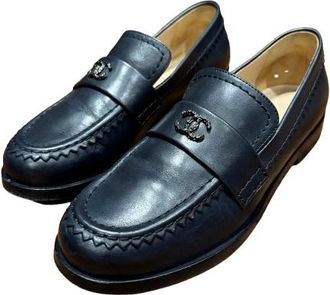 Chanel Navy Leather Moccasins Size 37