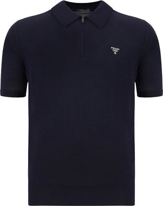 Prada Black Half Zip Logo Polo