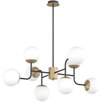 Top-Light Top-light - Lampadario Moderno Clear Metallo Nero e Ottone Vetro Bianco 8 Luci E27