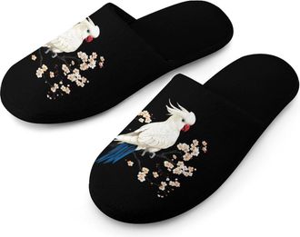 Generic Cute Parrot Mens Flannel Slipper Soft Non Slip House Shoes Comfy Winter Warm Indoor Outdoor Slippers