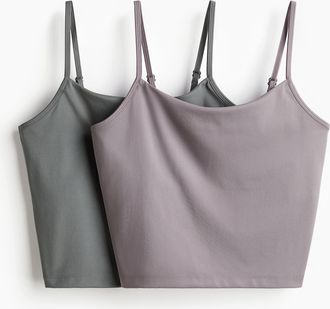 H&M 2er-Pack Sporttops mit integriertem BH - Grau