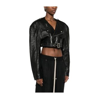 Rick Owens Cropped Leather Jacket - female - Rick Owens - Leather Jackets - Black - XL - Jackets
